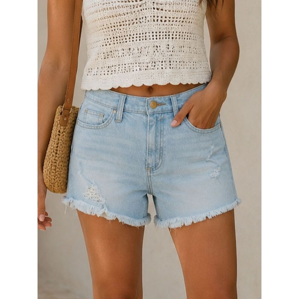 Universal Thread High Rise Shortie Denim Shorts Distressed Frayed Hem 0R